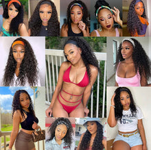 Load image into Gallery viewer, Wet and Wavy Headband Wig Human Hair Brazilian Virgin Hair Water Wave Headband Wigs for Black Women 180% Density Glueless Non Lace Front Wigs Half Wig with Headband Curly Hair Band Wig
