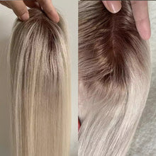 Load image into Gallery viewer, Ombre Ash Blonde Toupee Hair For Women Human Hair Topper Toupee 613 Closure European Remy Hair Top Piece
