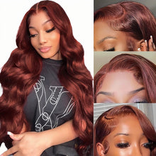 Load image into Gallery viewer, Auburn Body Wave Lace Front Wig 13x4/13x6 Red Brown Colored Human Hair Wig Pre Plucked For Transparent Lace Frontal Wigs
