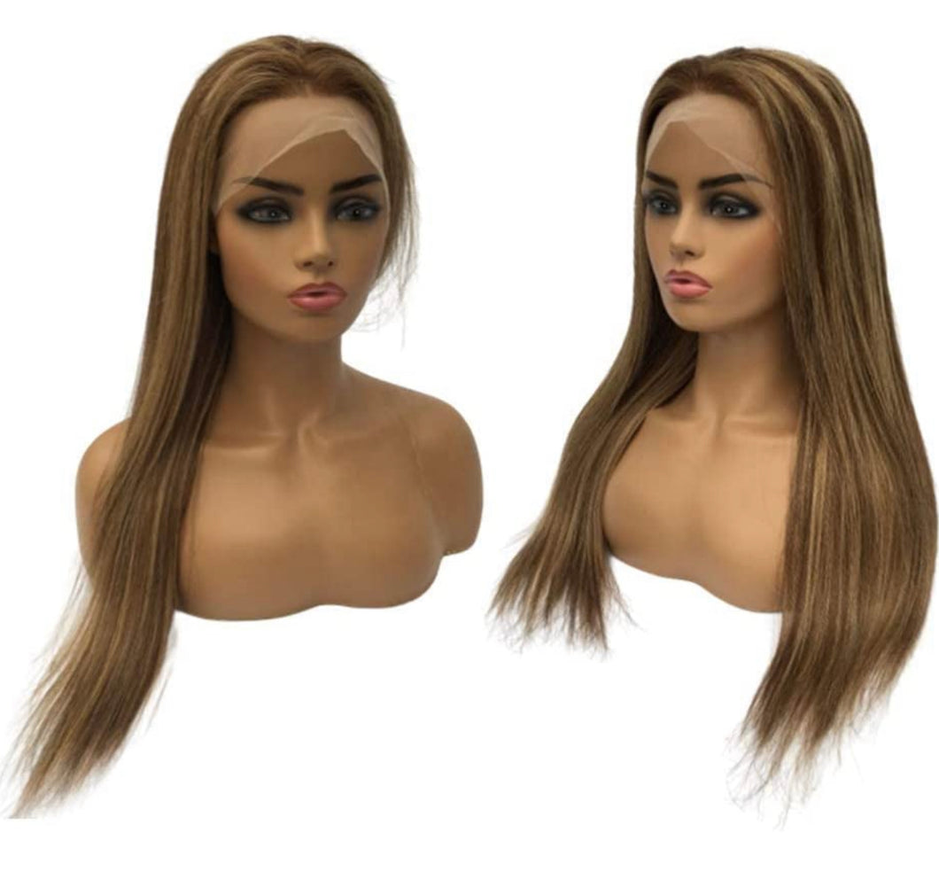 Brown Brunette/ Blonde highlight 4x4 Lace Virgin Human Hair Wig 150% Density Preplucked & Glueless