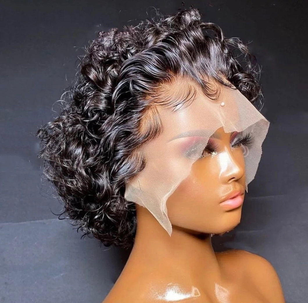 Pixie Cut Wig Short Curly Human Hair Wigs l Human Hair Wig (13x2) Transparent Lace Wig l Pre Plucked/ transparent lace