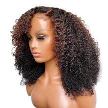 Load image into Gallery viewer, 200% Density 3B/3C Soft Kinky Curly 13x4 Lace Front Wigs Kinky Curly Highlight Lace Closure Human Hair Wig PrePlucked
