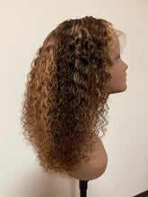 Load image into Gallery viewer, Honey Blonde Highlight 27 Deep Wave Lace Front Wig Deep Curly Human Hair Wigs Brazilian HD Preplucked 13x4/ 13x6 Lace Frontal Wig
