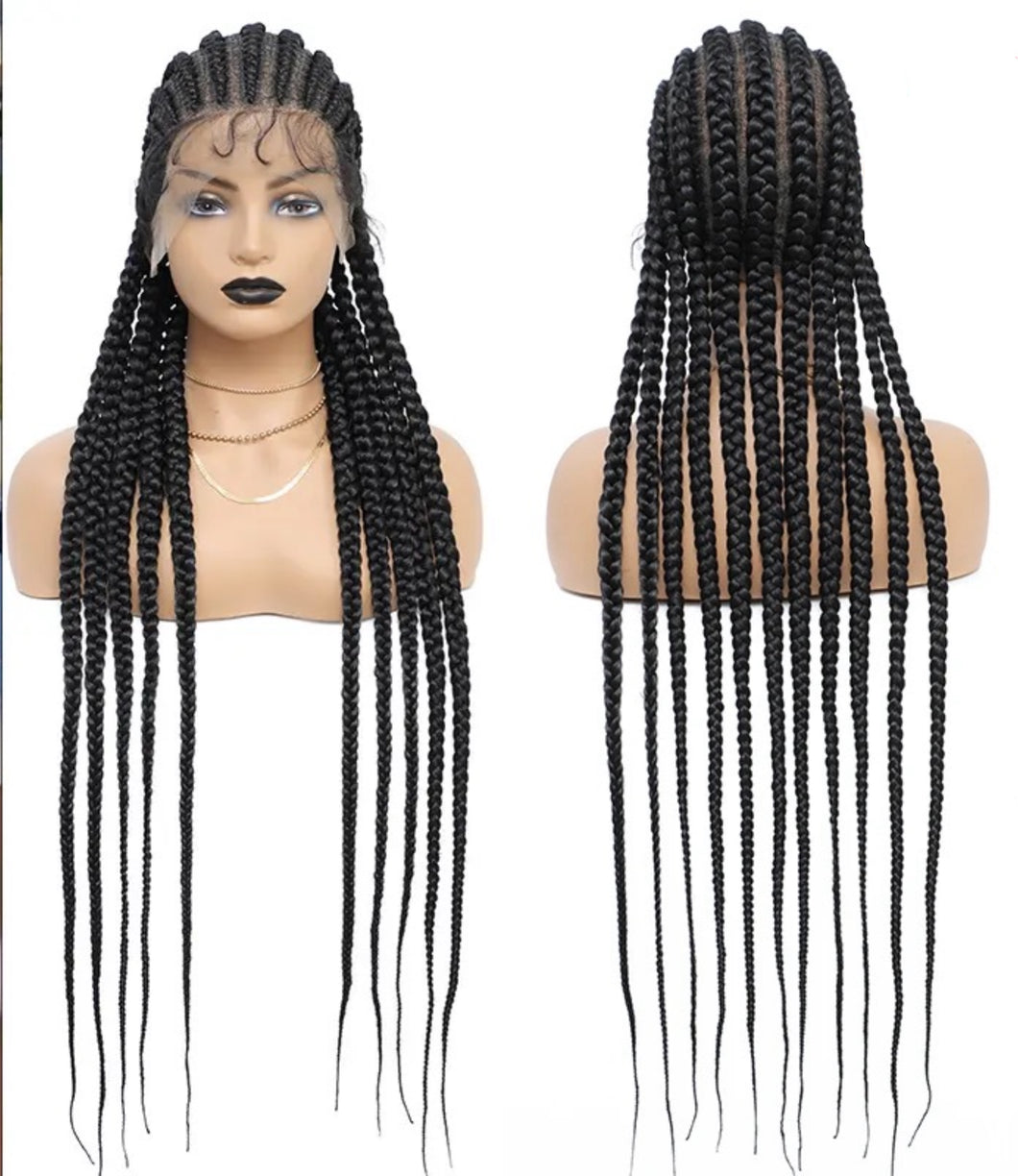 36 Inches Full Lace Box Braided Wig Cornrow Braids Lace Wigs Synthetic 360 Knotless Box Braids Lace Front Wigs