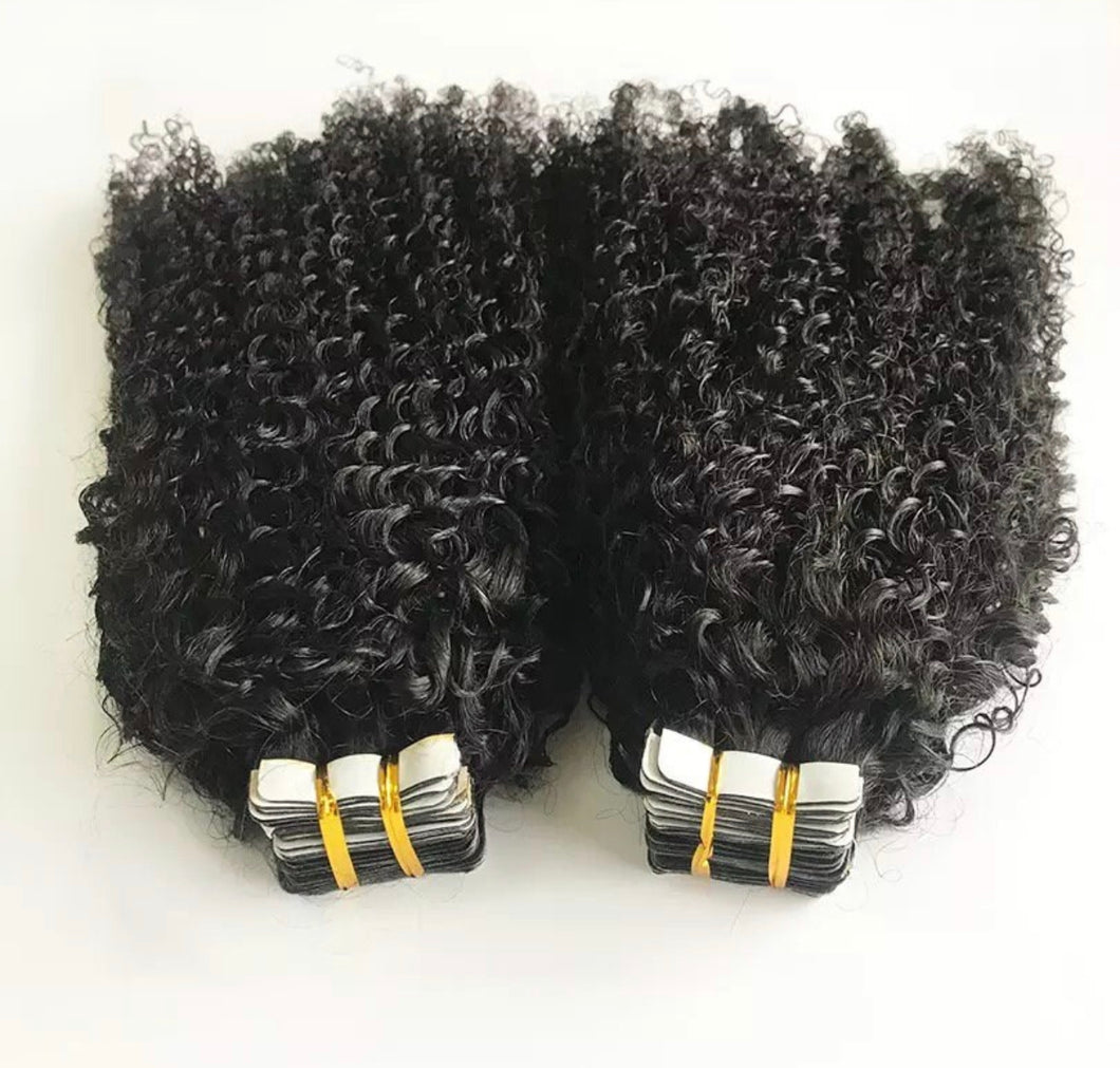 Curly Human Hair Tape In Extensions Remy Malaysian Curly Texture Tape ins 80pcs