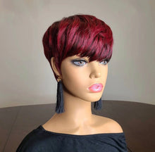 Load image into Gallery viewer, 99J Highlight Color Brazilian Human Hair Wigs With Bangs Pixie Short Cut Bob Wig Natural Wig Remy Hair Glueless
