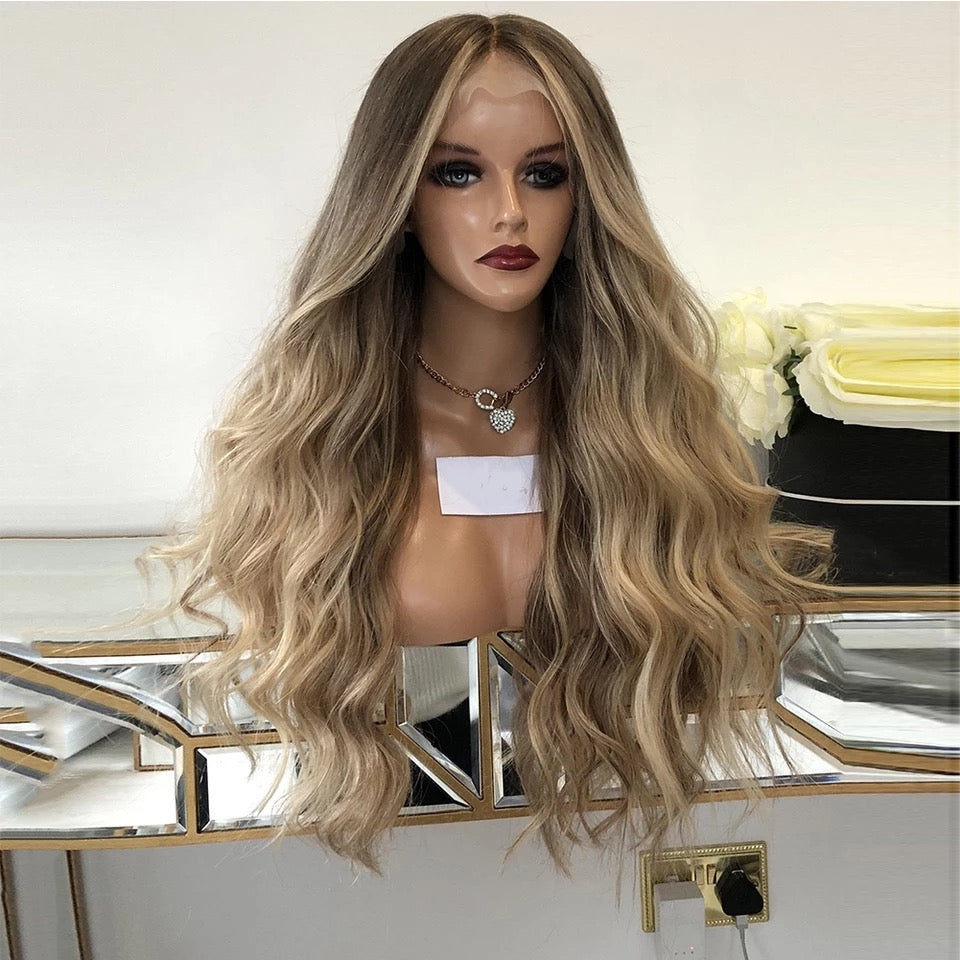 Highlight Wig Human Hair for Women Dark Blonde 10-30