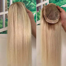 Load image into Gallery viewer, Ombre Ash Blonde Toupee Hair For Women Human Hair Topper Toupee 613 Closure European Remy Hair Top Piece
