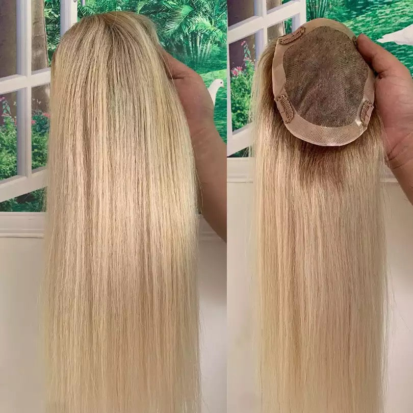 Ombre Ash Blonde Toupee Hair For Women Human Hair Topper Toupee 613 Closure European Remy Hair Top Piece
