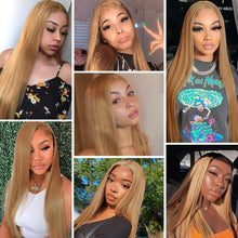 Load image into Gallery viewer, Ash Blonde Straight Lace Front Wig 13x4/13x6 Transparent Lace Front Wig Human Hair 180% Density Colored Human Hair Lace Front Wigs Frontal Human Hair Wigs  (27# Color, Straigby)
