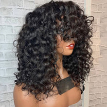 Load image into Gallery viewer, Loose Curly Human Hair Wig With Bangs Machine Made Deep Wave Virgin Brazilian Glueless Wig
