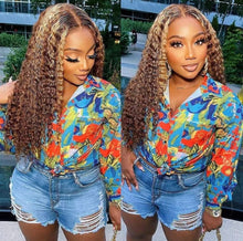 Load image into Gallery viewer, Blonde Highlight Curly Human Hair Wig 13x4/ 13x6/ 360 Lace Water Wave Lace Frontal Wig Natural Hair 100% Human Hair
