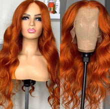 Load image into Gallery viewer, Ginger Colored Curly 13x4/13x6 Lace Frontal Wig Curly Human Hair Wig Body Wave Texture Brazilian Lace Front Wig Preplucked

