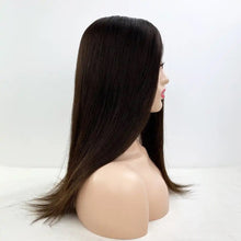 Load image into Gallery viewer, Brunette Human Hair Topper With 4 Clips In Silk Top Skin Base Virgin European Hair Toupee
