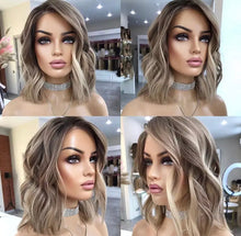 Load image into Gallery viewer, Brazilian Virgin Hair Ash Blonde 13x4/13x6/ 360 Lace Front Human Hair Wigs Pre-Plucked Body Wave Short Bob Highlight Color Lace Frontal Wig
