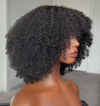 Load image into Gallery viewer, Afro Kinky Curly Wig With Bangs Machine Made Scalp Top Wig 200 Density Remy Brazilian Short Curly Bang Wig Human Hair
