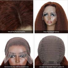 Load image into Gallery viewer, Reddish Brown Kinky Straight Lace Front Human Hair Wigs 13x4/ 13x6  Lace Front Wig Dark Auburn Copper Color Lace Wig
