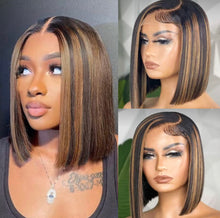 Load image into Gallery viewer, Highlight Ombre 4x4 Lace Front Bob Wig Human Hair Straight Balayage 1B/30 Blonde Colored Human Hair Wigs
