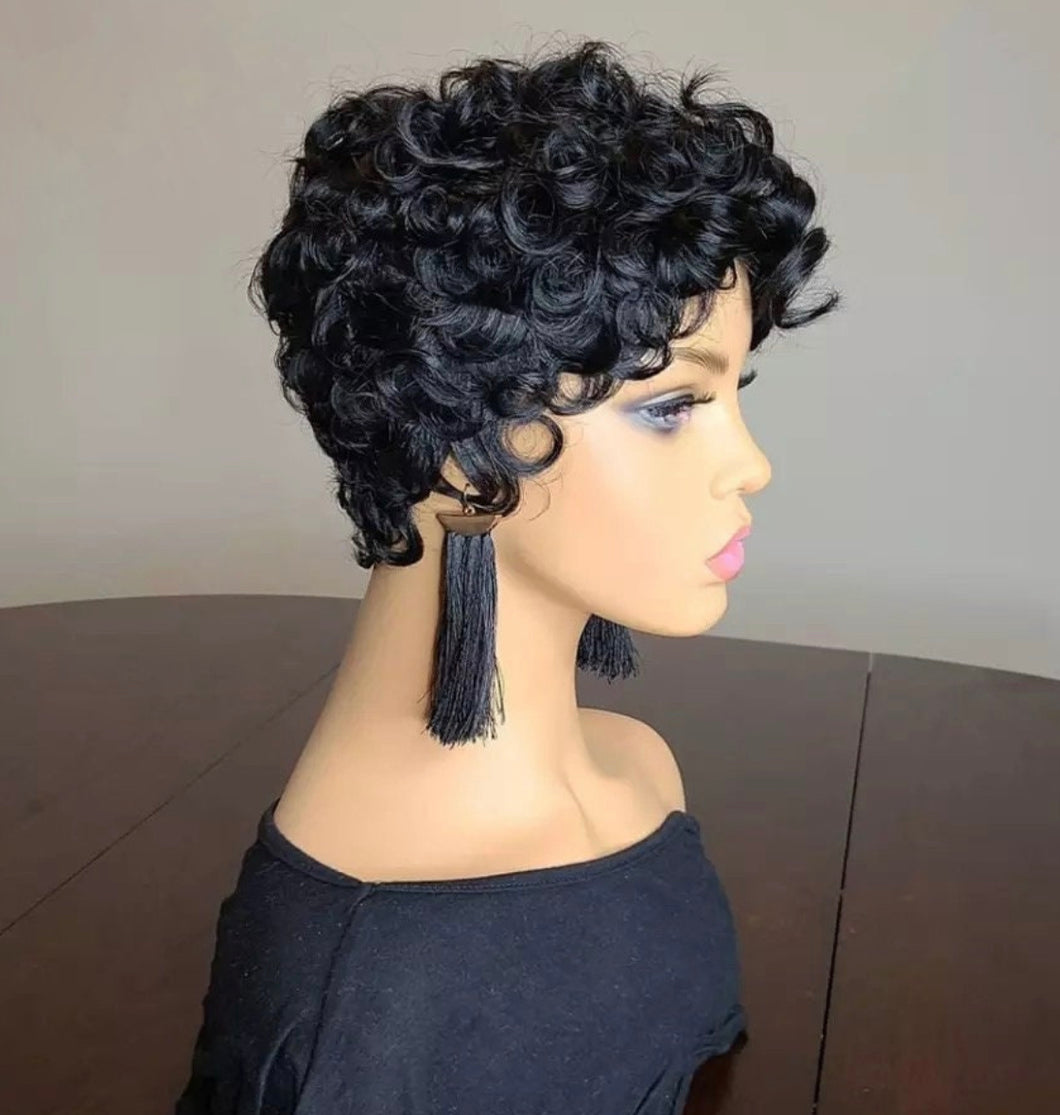 Curly Pixie Cut Wig Human Hair Short Bob Wigs With Thick Bangs Natural Color Brazilian Straight No Lace Wigs