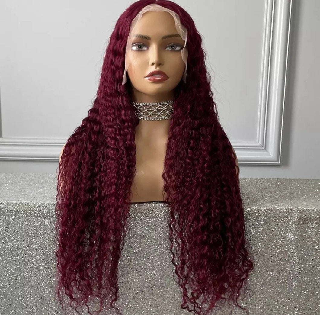 99J 13x4/ 13x6 Lace Front Human Hair Wigs Deep Wave Brazilian Remy Burgundy Frontal  Wigs 250% Density Closure Wig