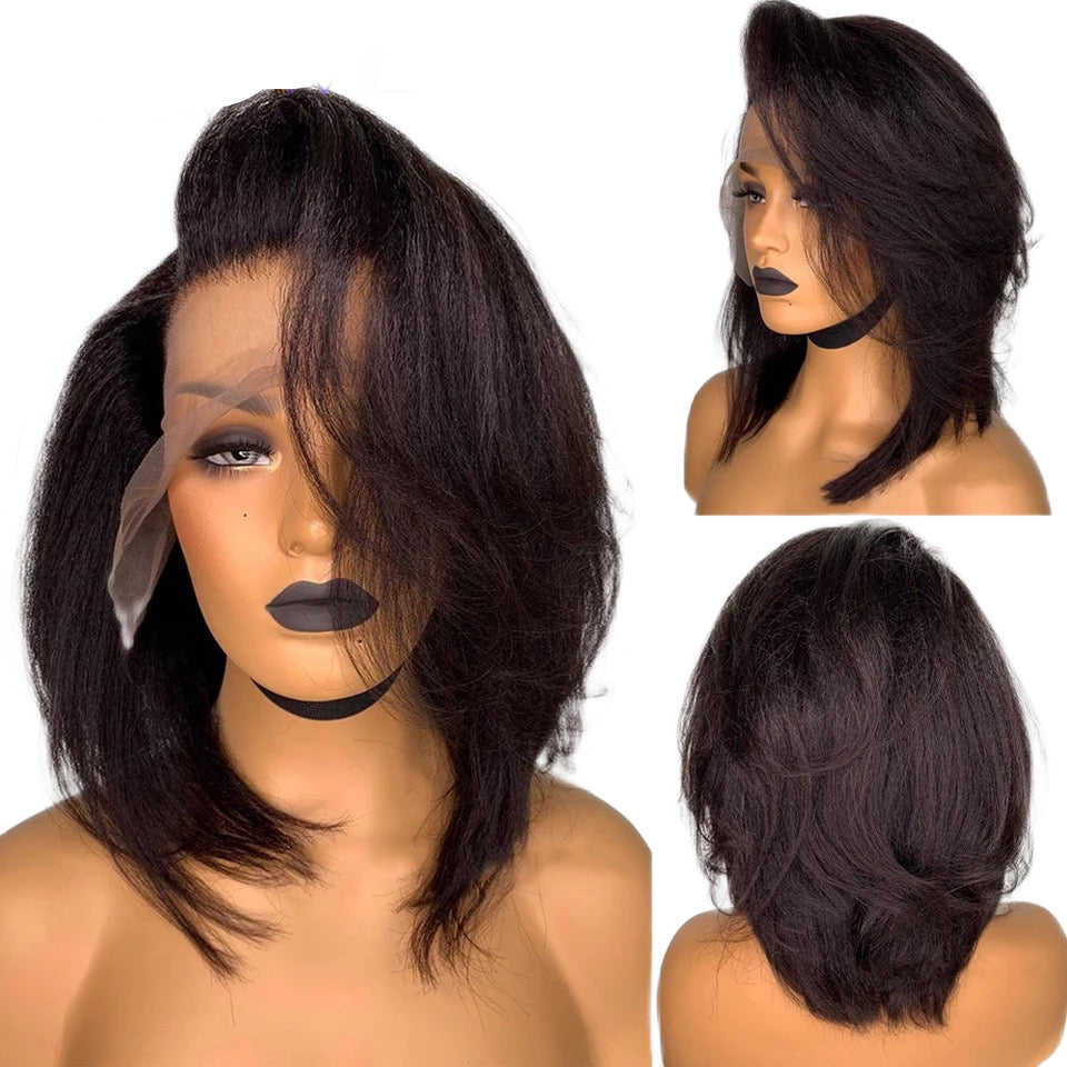 Light Yaki Straight Short Cut Bob Blunt Wigs Lace Front Human Hair Wig Kinky Straight 4x4/13x4/13x6 Brazilian Remy
