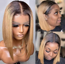 Load image into Gallery viewer, Ombre Bob Wig With Baby Hair Honey Brown Straight 13x4/13x6 Human Hair Wigs 1b/27 Short Human Hair Wig Pre Plucked 180% Density
