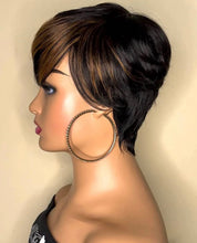Load image into Gallery viewer, Human Hair Short Layered Cut Wigs with Bangs Brazilian Ombre Wigs Black with Brown 1B/30 Color Short Pixie Cut Wigs
