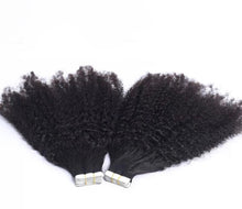 Load image into Gallery viewer, Afro Kinky Curly Tape In Human Hair Extension For Black Women 4b4c Coily Skin Weft Adhesive Invisible Brazilian Tape Ins 80pcs (Full Head)
