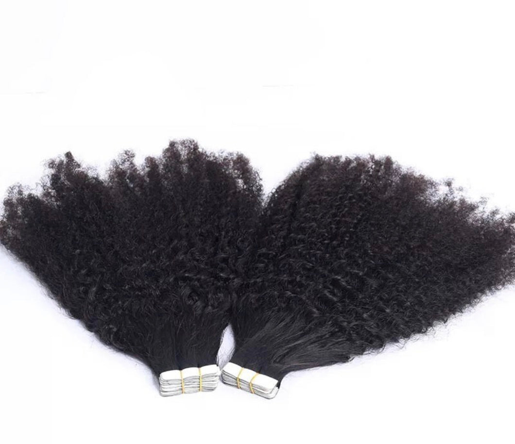 Afro Kinky Curly Tape In Human Hair Extension For Black Women 4b4c Coily Skin Weft Adhesive Invisible Brazilian Tape Ins 80pcs (Full Head)