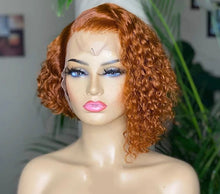 Load image into Gallery viewer, Orange/ Ginger Curly Bob Lace Front Wigs Human Hair 13×6 T Part Lace Short Bob Pixie Cut Wig Ginger Orange Remy Hair
