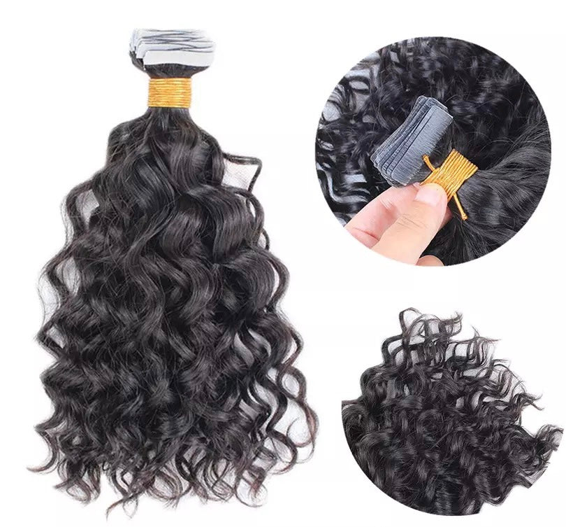 Malaysian Deep Curly Wave Tape In Human Hair Extensions Malaysian Tape Ins Virgin Hair - 80pcs