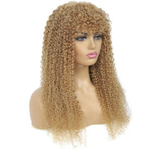 Load image into Gallery viewer, Honey Blonde Kinky Curly Human Hair Wigs with Bang 180% Density No Lace
