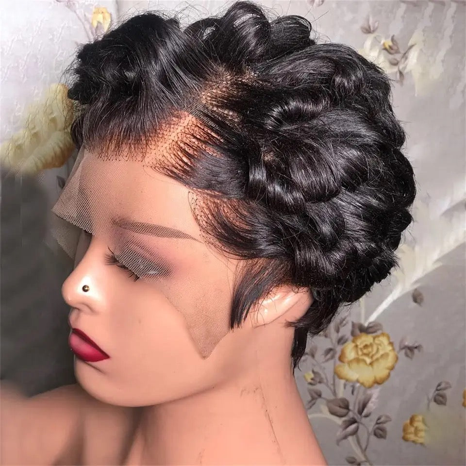 13x4 Frontal Lace Wig Pixie Cut Wig 180% Density Short Bob Curly Pre Plucked Lace Front Wigs Human Hair