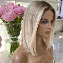 Load image into Gallery viewer, Blonde Bob Wig with Dark Roots Short Full Lace Human Hair Wigs 13x4/13x6/360 Glueless Straight Lace Front Wig Preplucked
