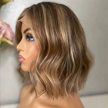 Load image into Gallery viewer, HD Transparent Lace Wigs Lace Front Human Hair Wigs Short Wavy 13x4/13x6 Lace Front Wig Blonde Highlights Human Hair Wigs 150%
