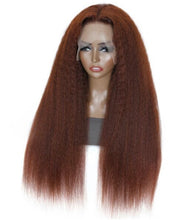Load image into Gallery viewer, Reddish Brown Kinky Straight Lace Front Human Hair Wigs 13x4/ 13x6  Lace Front Wig Dark Auburn Copper Color Lace Wig
