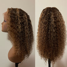 Load image into Gallery viewer, Honey Blonde Highlight 27 Deep Wave Lace Front Wig Deep Curly Human Hair Wigs Brazilian HD Preplucked 13x4/ 13x6 Lace Frontal Wig
