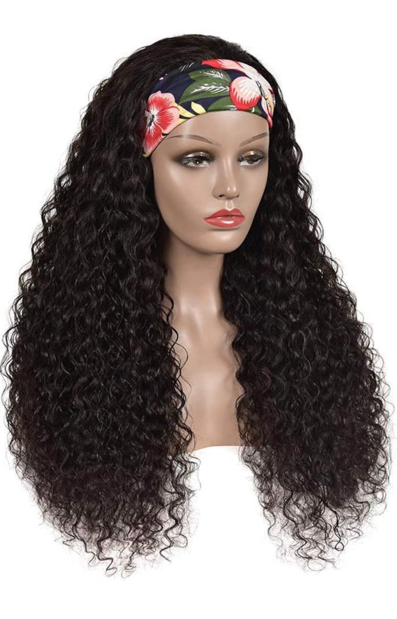 Wet and Wavy Headband Wig Human Hair Brazilian Virgin Hair Water Wave Headband Wigs for Black Women 180% Density Glueless Non Lace Front Wigs Half Wig with Headband Curly Hair Band Wig