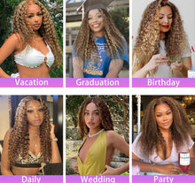 Load image into Gallery viewer, Blonde Highlight Curly Human Hair Wig 13x4/ 13x6/ 360 Lace Water Wave Lace Frontal Wig Natural Hair 100% Human Hair
