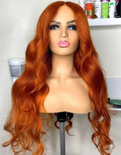 Load image into Gallery viewer, Ginger Colored Curly 13x4/13x6 Lace Frontal Wig Curly Human Hair Wig Body Wave Texture Brazilian Lace Front Wig Preplucked
