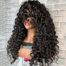 Load image into Gallery viewer, Loose Curly Human Hair Wig With Bangs Machine Made Deep Wave Virgin Brazilian Glueless Wig
