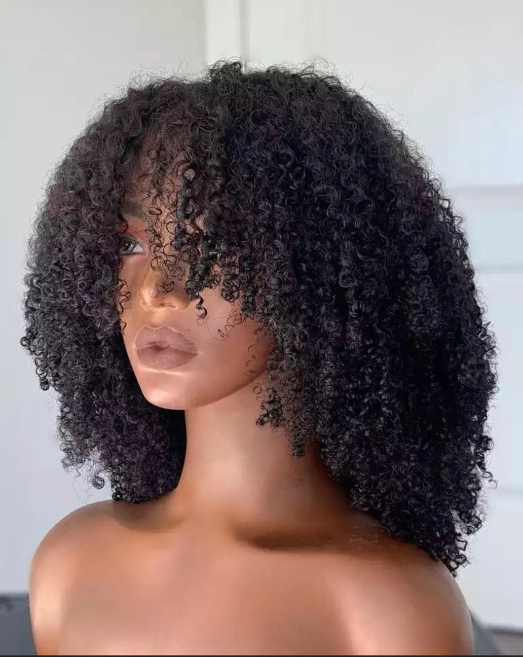 Afro Kinky Curly Wig With Bangs Slip on and go Machine Made Brazilian Remy Curly Human Hair Wigs